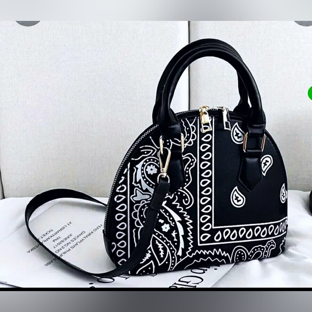 New! Black Bandana Print Western Cowgirl Dome Crossbody Purse